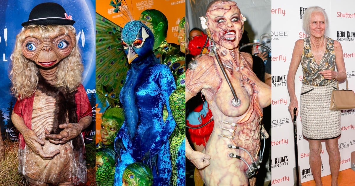 Rainha do Halloween! E.T., pavão, idosa e mais: os 10 looks mais icônicos e bizarros de Heidi Klum para o Dia das Bruxas
