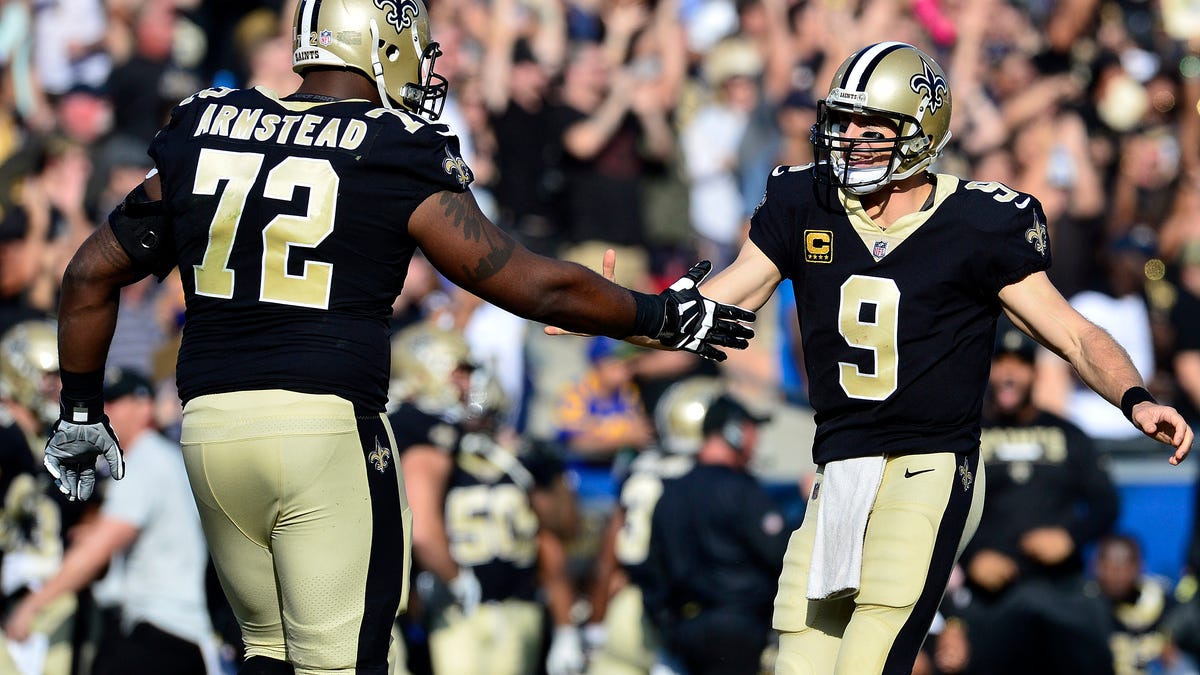Saints QB Drew Brees has must-see reaction as Terron Armstead retires