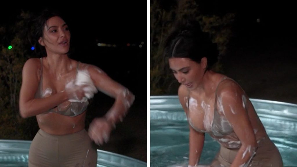 Kim Kardashian Soaps Herself Up in Pool While Camping, on Video