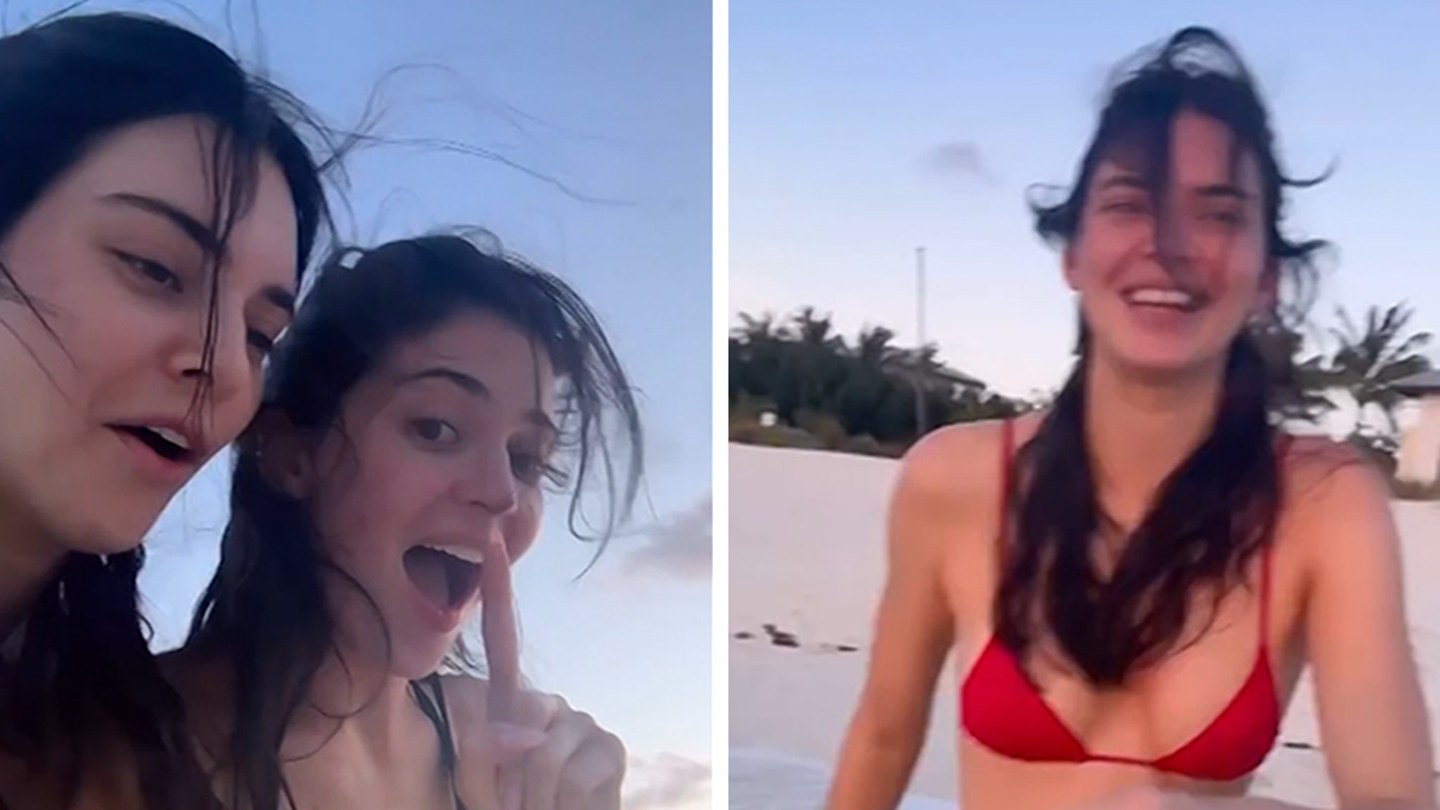 Kylie & Kendall Jenner in Bikinis Drunkenly Tossing Rocks Into Sea, on Video