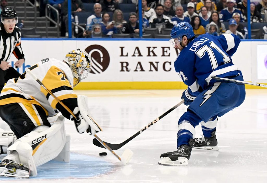 Cirelli gets 2nd career hat trick and Lightning move into 1st in Atlantic after beating Penguins 6-3