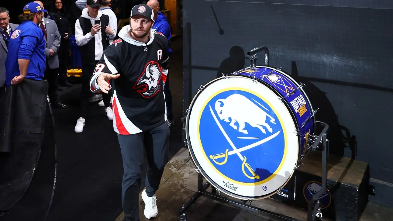 Josh Allen annihilates a beer to fire up the Sabres crowd