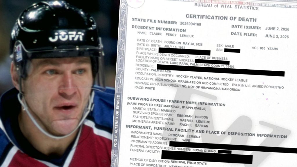 Claude Lemieux Death Certificate Released, Body Moved To North Carolina For Burial
