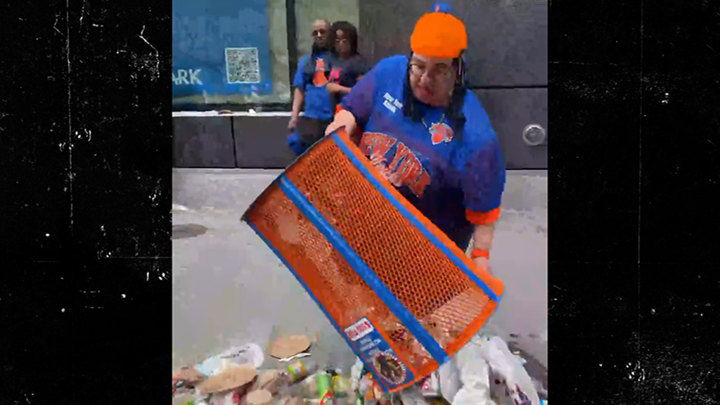 Knicks Fan Steals Blue & Orange Trash Can From NYC Streets