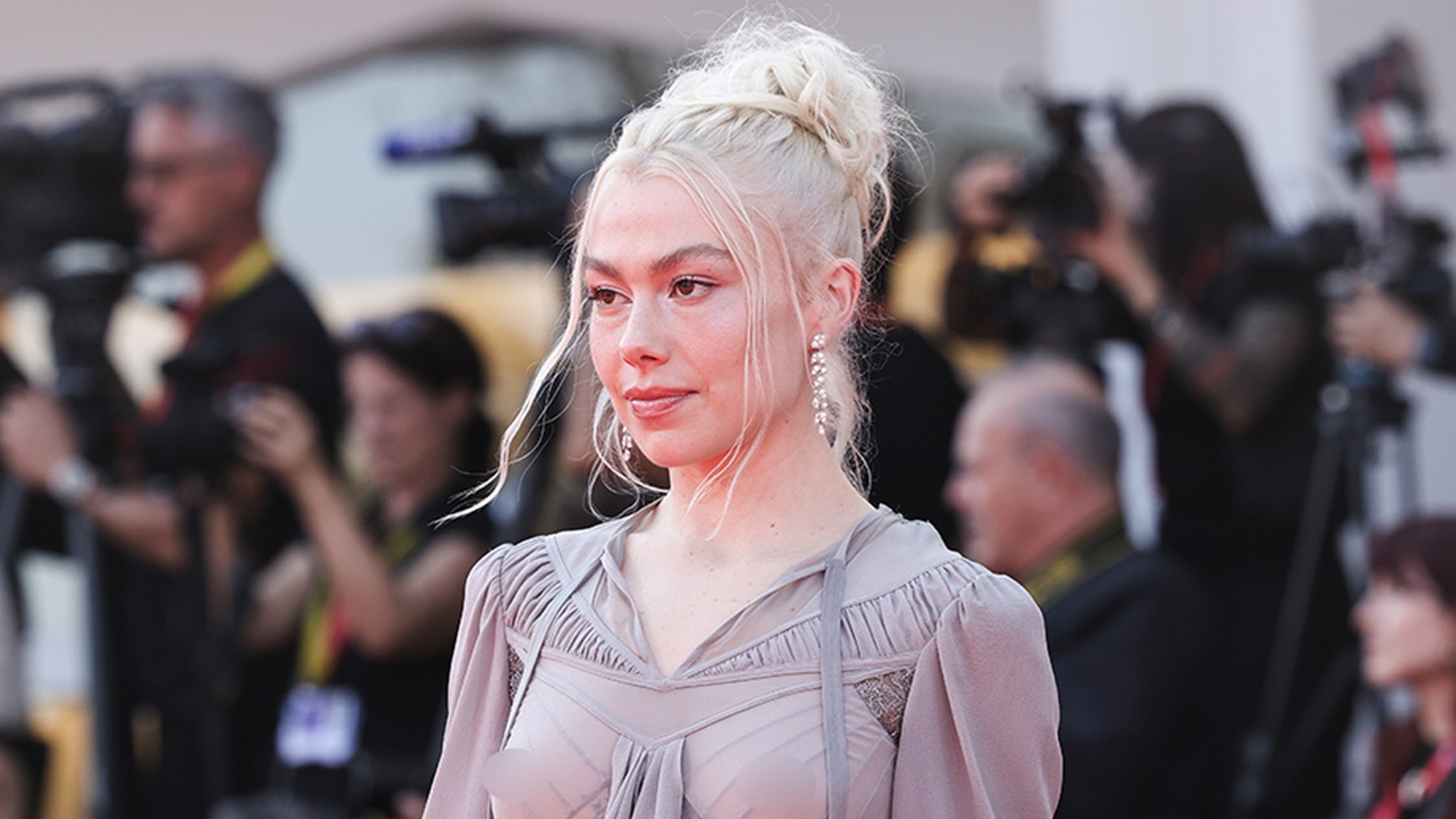 Phoebe Bridgers Flashes Bare Boobs Through Sheer Dress at Venice Film Festival