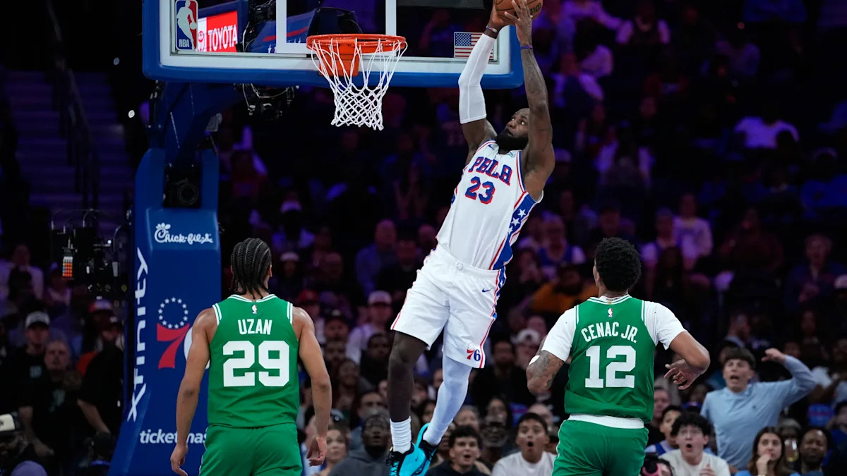 LeBron James makes home preseason debut for 76ers with well-rounded performance as Joel Embiid shines